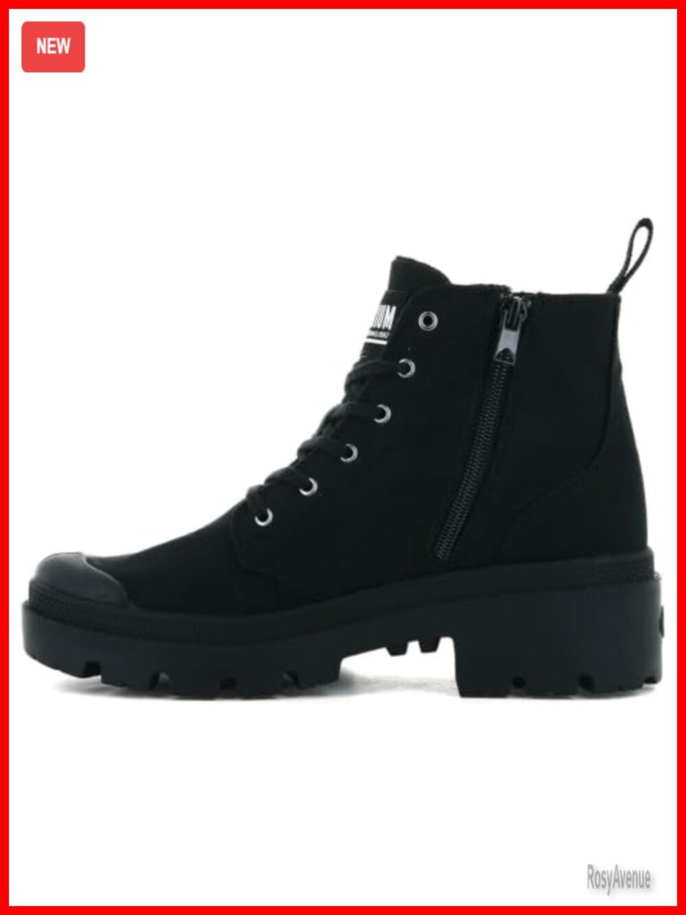 Canvas Combat Ankle Boots with Lug Sole, Side Zip, Lightweight Walking Boots
